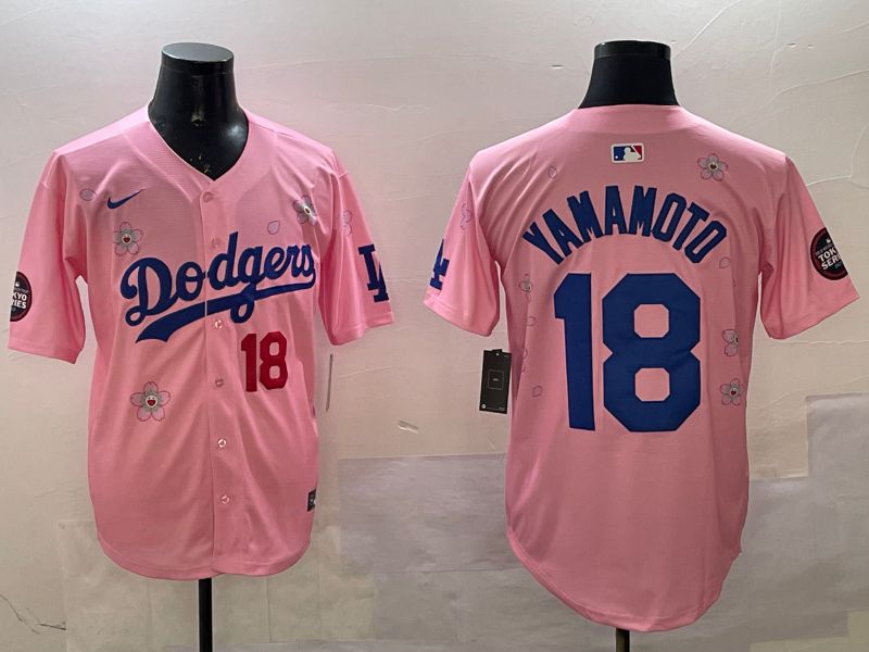 Men Los Angeles Dodgers #18 Yamamoto Pink Sakura Edition 2025 Nike MLB Jersey style 8->los angeles dodgers->MLB Jersey